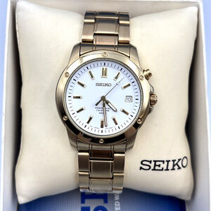 Seiko Mens Perpetual Calendar Watch 6A32-00B0 Gold Tone Quartz Watch